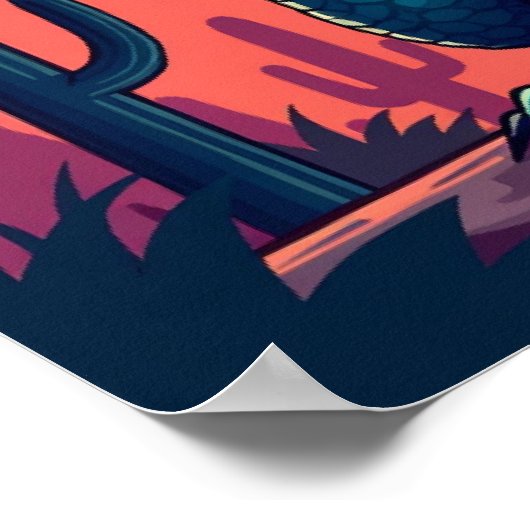 Cowboy Dragon Showdown - Funny Pop Art Fantasy Poster (Ecke)