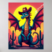 Cowboy Dragon Showdown - Funny Pop Art Fantasy Poster (Vorne)