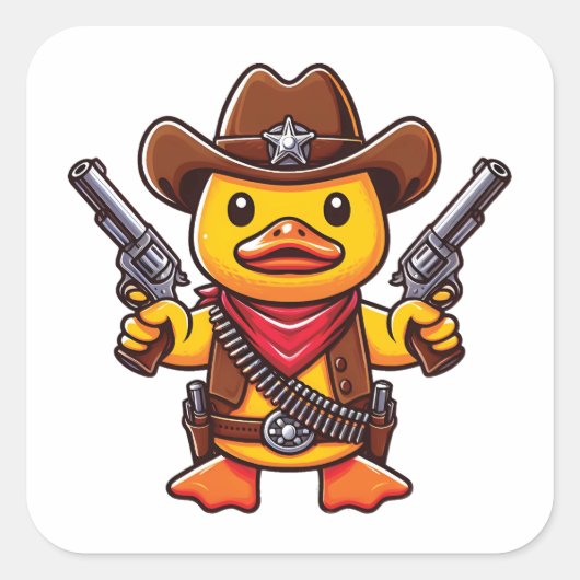 Cowboy Duck Sheriff Quadratischer Aufkleber (Vorderseite)