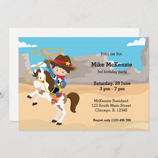 Cowboy Einladung (Vorne/Hinten)