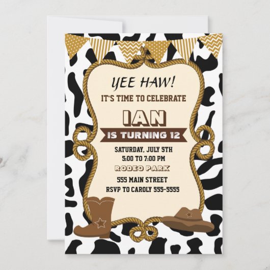 Cowboy Einladung Boy Geburtstagsparty Alter Wester (Vorderseite)