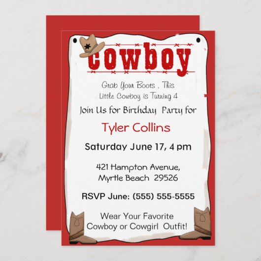 Cowboy - Einladungen zum Geburtstag (Vorne/Hinten)