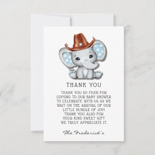 Cowboy Elephant Baby Dusche Danke Karten (Vorderseite)