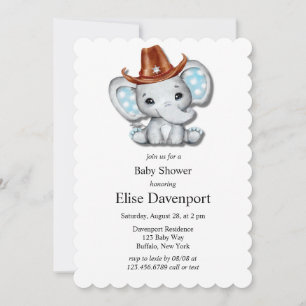 Cowboy Elephant Boy Baby Dusche Einladung