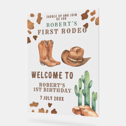 COWBOY erste Geburtstagsparty Acrylschild (Winkel)