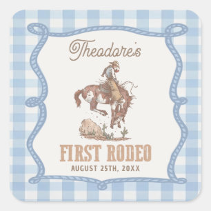 Cowboy erstes Rodeo Gingham Geburtstag Quadratischer Aufkleber