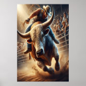 Cowboy fährt einen Bullen Poster (Vorne)
