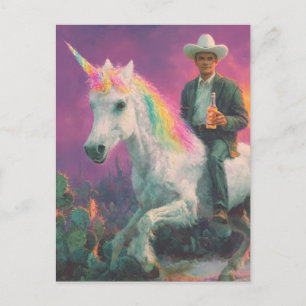 Cowboy fährt Einhorn in der Wüste Postkarte