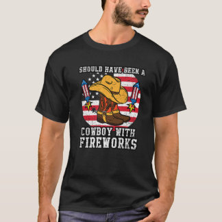 Cowboy Fireworks 4. Juli American Flag USA Pat T-Shirt