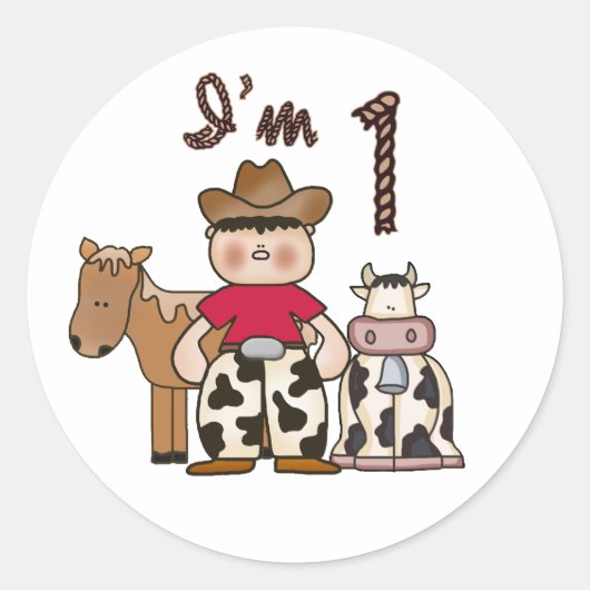 Cowboy First Birthday Classic Round Sticker (Vorderseite)