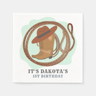 Cowboy First Birthday Party Napkins Serviette