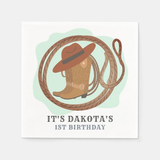Cowboy First Birthday Party Napkins Serviette (Vorderseite)