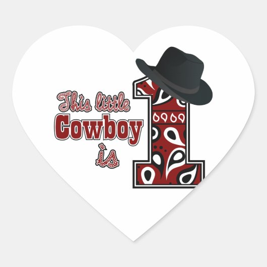 Cowboy First Geburtstag Herz-Aufkleber (Vorderseite)