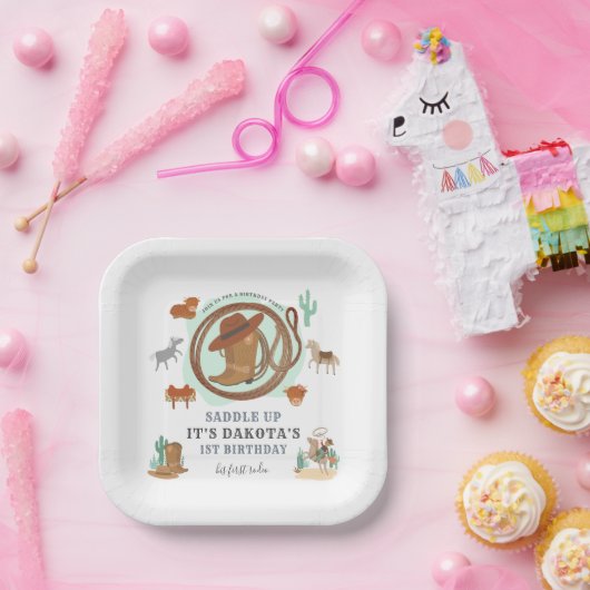 Cowboy First Geburtstag Pappteller (Party)