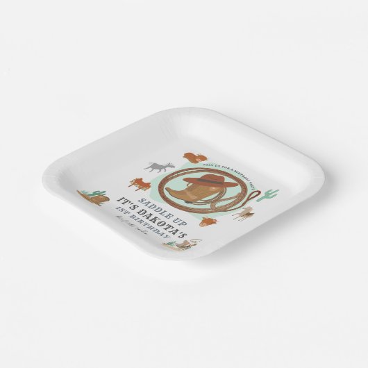 Cowboy First Geburtstag Pappteller (Gewinkelt)