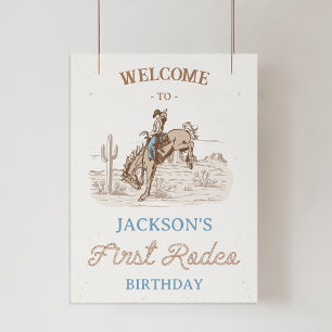 Cowboy First Rodeo 1. Geburtstag Begrüßungszeichen Fotodruck