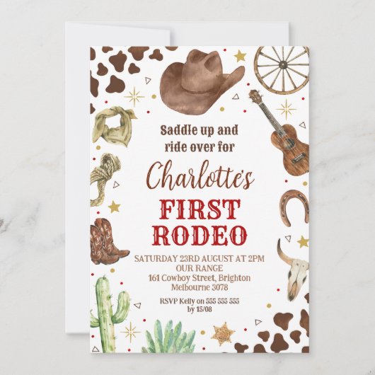 Cowboy First Rodeo 1st Birthday Einladung (Vorderseite)