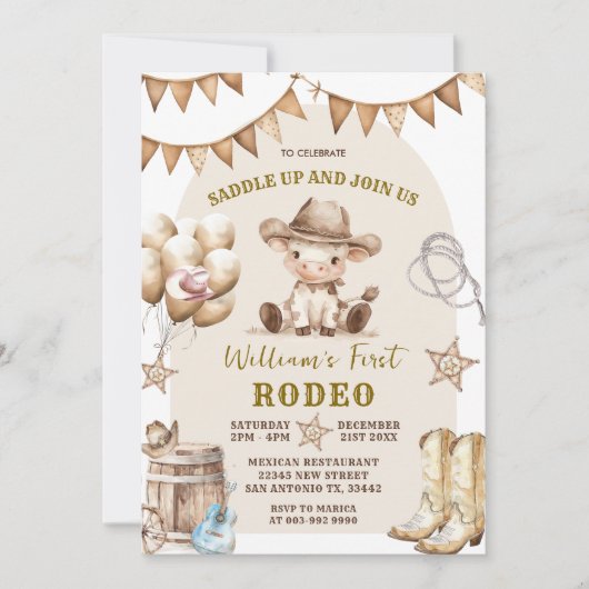 Cowboy First Rodeo Balloons Einladung zum Geburtst (Vorderseite)