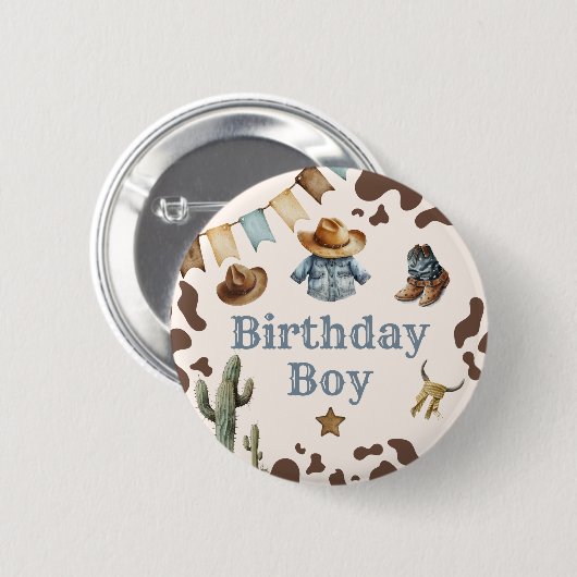 Cowboy First Rodeo Birthday Boy Button (Vorne & Hinten)