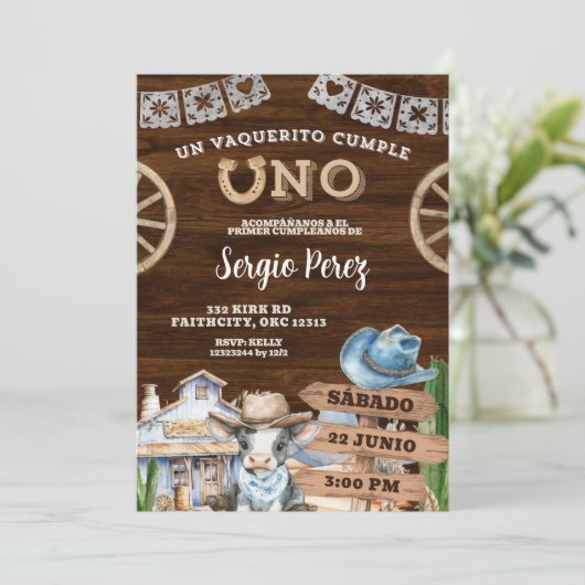 Cowboy First Rodeo Einladung (Stehend Vorderseite)