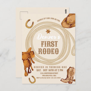 Cowboy First Rodeo Geburtstag Einladung Gender Neu Postkarte