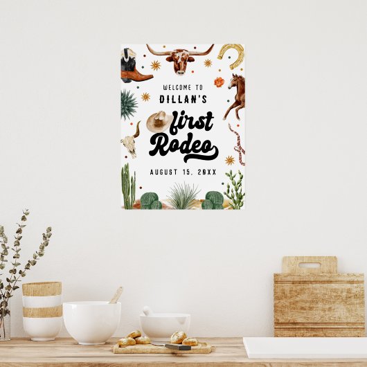 Cowboy First Rodeo Geburtstag Willkommen Poster (Küche)