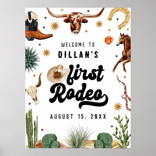 Cowboy First Rodeo Geburtstag Willkommen Poster (Vorne)