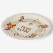 Cowboy First Rodeo Geburtstagsgeschlecht neutral Pappteller (Schrägansicht)