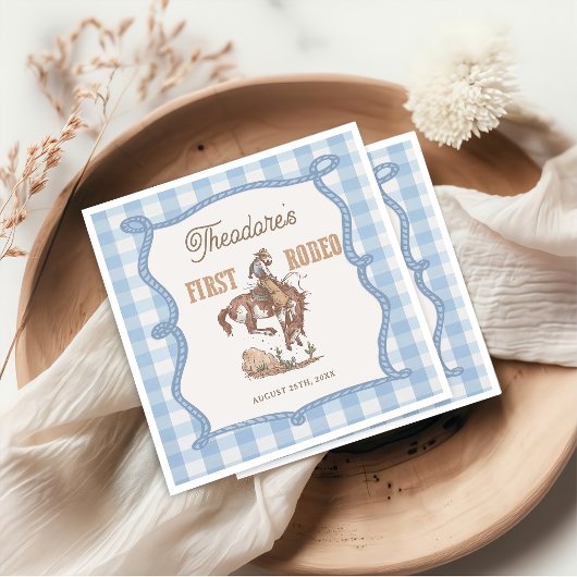 Cowboy First Rodeo Gingham Geburtstagsservietten Serviette