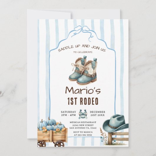 Cowboy First Rodeo Pumpkin Birthday Einladung (Vorderseite)