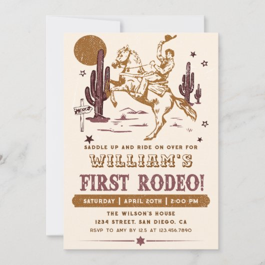 Cowboy First Rodeo Western Geburtstag Einladung (Vorderseite)