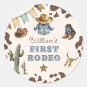 Cowboy First Rodeo Wild West Birthday Party Runder Aufkleber (Vorderseite)