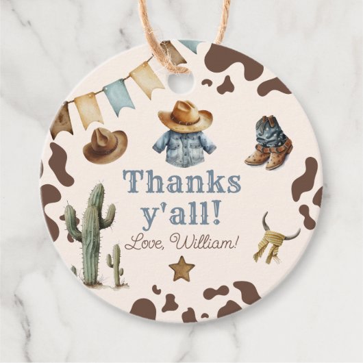 Cowboy First Rodeo Wild West Birthday Vielen Dank Geschenkanhänger (Vorderseite)