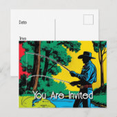 Cowboy Fisherman on Riverbank Einladung Postkarte (Vorne/Hinten)