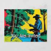 Cowboy Fisherman on Riverbank Einladung Postkarte (Vorderseite)