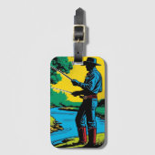 Cowboy Fisherman on Riverbank Gepäckanhänger (Vorderseite Vertikal)