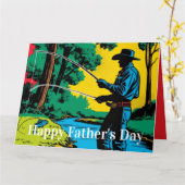 Cowboy Fisherman on Riverbank Karte (Gelbe Blume)