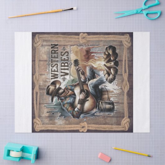Cowboy Free Spirit Retro Western Decoupage Seidenpapier (Basteln)