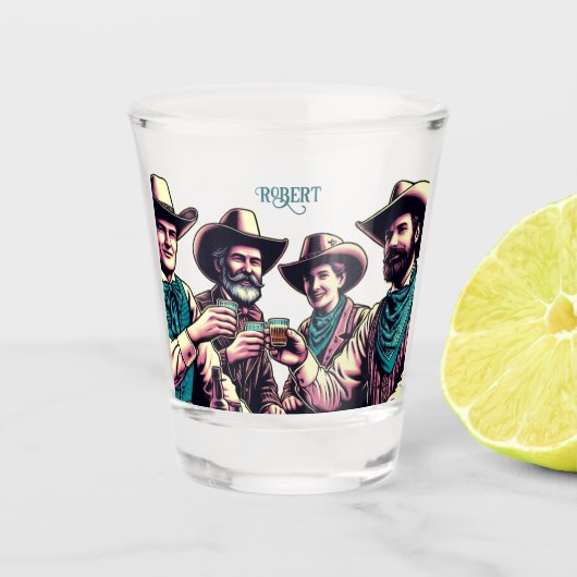 Cowboy Friends Drinking Shots Custom Schnapsglas (Vorderseite)