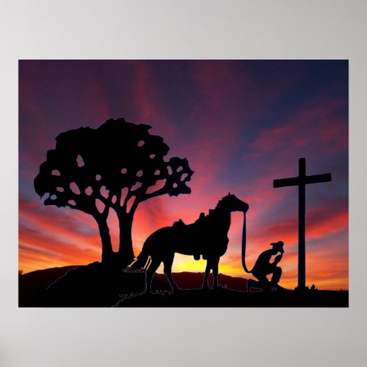 Cowboy Gebet am Christlichen Western Kreuz Kunst Poster (Vorne)