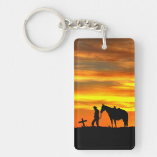 Cowboy-Gebet mit Sunset Schlüsselanhänger