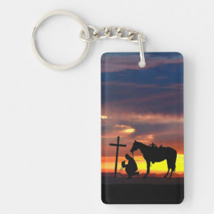 Cowboy-Gebet mit Sunset Schlüsselanhänger