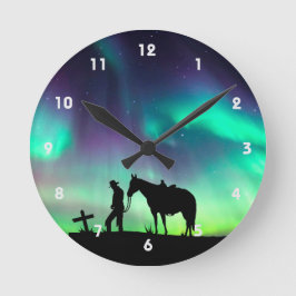 Cowboy Gebet Silhouette Wall Clock Runde Wanduhr