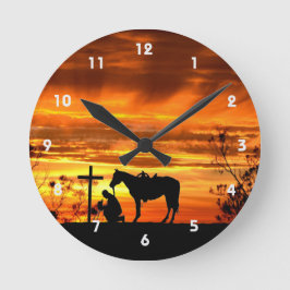 Cowboy Gebet Silhouette Wall Clock Runde Wanduhr