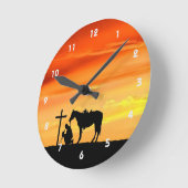 Cowboy Gebet Silhouette Wall Clock Runde Wanduhr (Winkel)