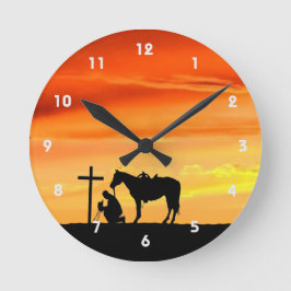Cowboy Gebet Silhouette Wall Clock Runde Wanduhr