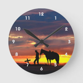 Cowboy Gebet Silhouette Wall Clock Runde Wanduhr