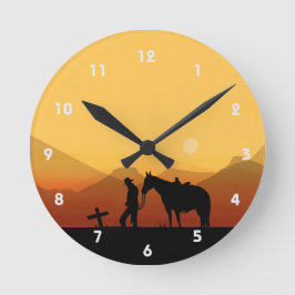 Cowboy Gebet Silhouette Wall Clock Runde Wanduhr