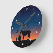 Cowboy Gebet Silhouette Wall Clock Runde Wanduhr (Winkel)