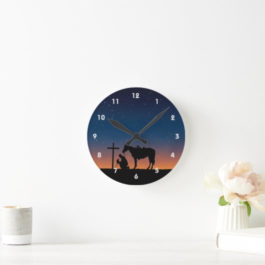 Cowboy Gebet Silhouette Wall Clock Runde Wanduhr (Zuhause)